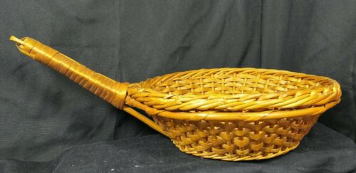 Vintage Round Basket Wicker  handle Natural aged wicker Country Deco