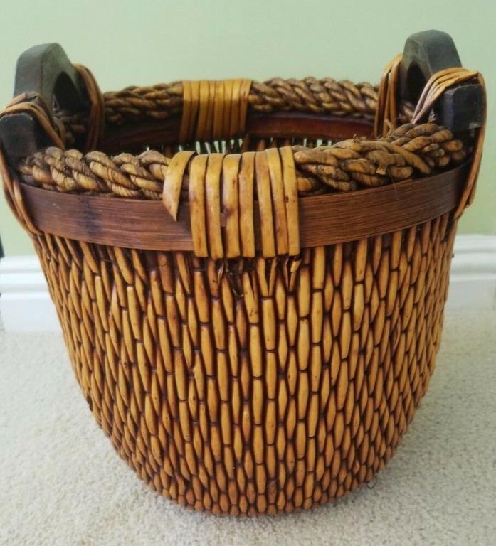 Round Storage Basket GOLD BROWN WOVEN ROPE & WICKER 11