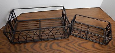 TWO Collapsible Rustic Metal Baskets Trays