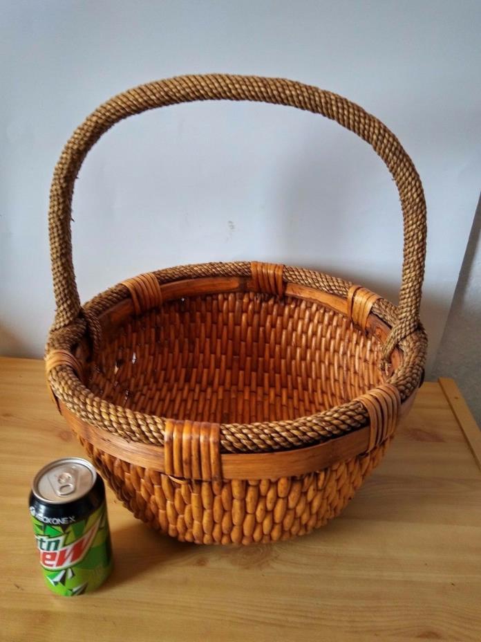 Vintage Handwoven Sturdy Round Large Basket  17