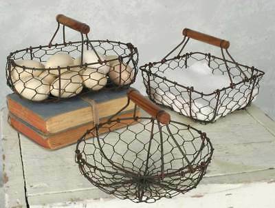 Set of 3 Wire Baskets Rustic Primitive Farmhouse Kitchen Metal Storage Decor