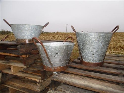 Lot 3 Olive Gathering Galvanized Washing Buckets Rustic Farm Country Decor a