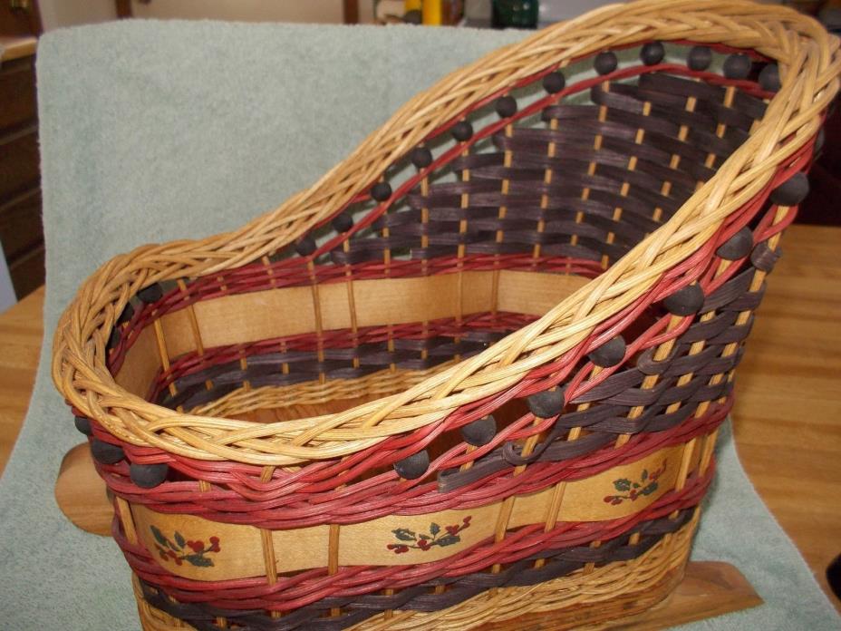 CHRISTMAS Holiday WICKER BASKET Santa SLEIGH Centerpiece Display Sleds