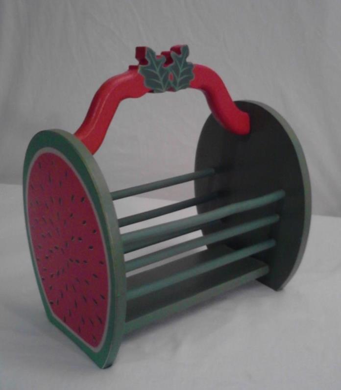 Vintage Wooden Watermelon Basket w/ Movable Handle/Green, Pink, Black & White