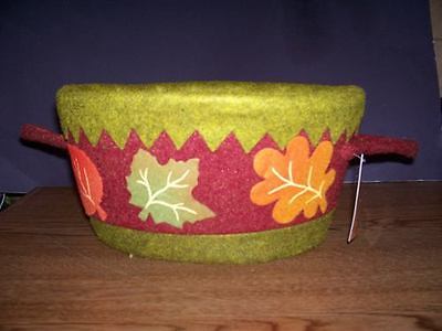 AUTUMN FALL CLOTH COVERED BASKET DECORATIVE LEAF DESIGN NWT