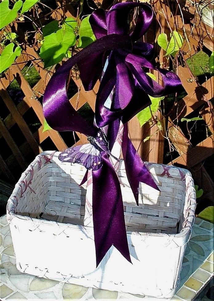 Spring White Basket with Purple Ribbons & Butterfly on Handle