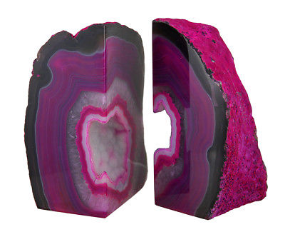 Scratch & Dent Large Polished Pink Brazilian Agate Geode Bookends 7-11 Pounds