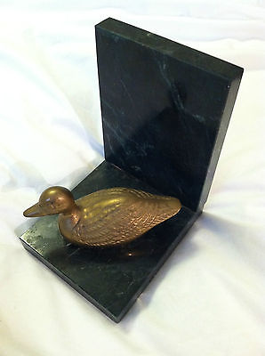VINTAGE BOOKEND BRASS DUCK ON MARBLE HEAVY SINGLE APPROX. 5 7/8