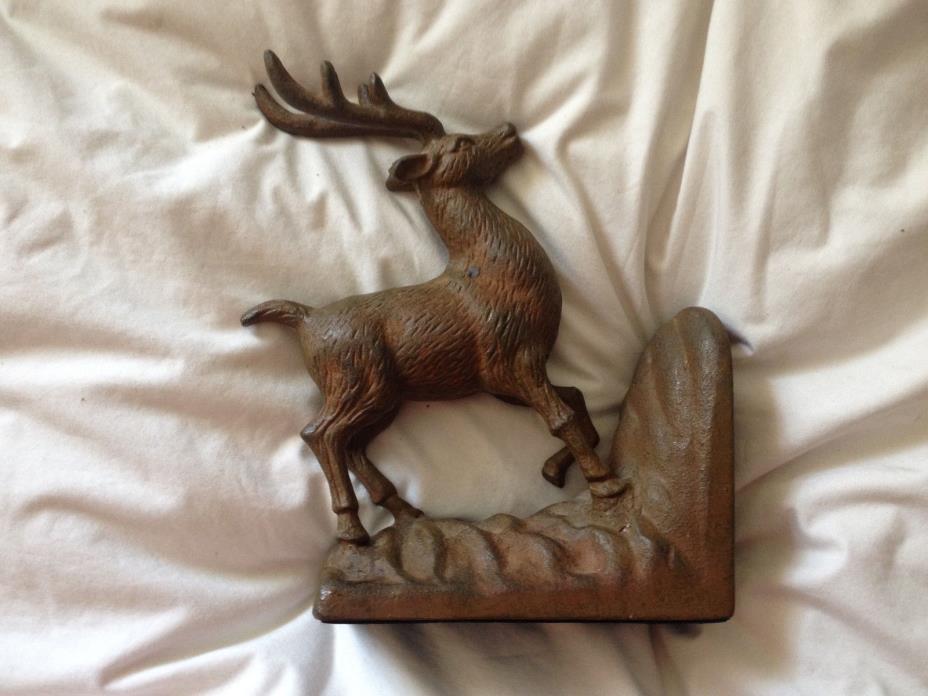 BOOKEND RUSTIC STAG DEER METAL SINGLE HEAVY 8 1/2
