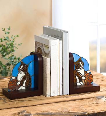 Decorative Stained Glass Cat Bookends, Set of 2