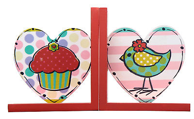 Adeco Trading Children's Wood Cupcake and Bird Book Ends Set of 2
