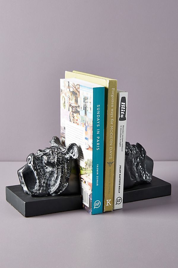 New Anthropologie Bulldog Dog Bookends Handmade Aluminum Wood Iron Set 2 Rare!