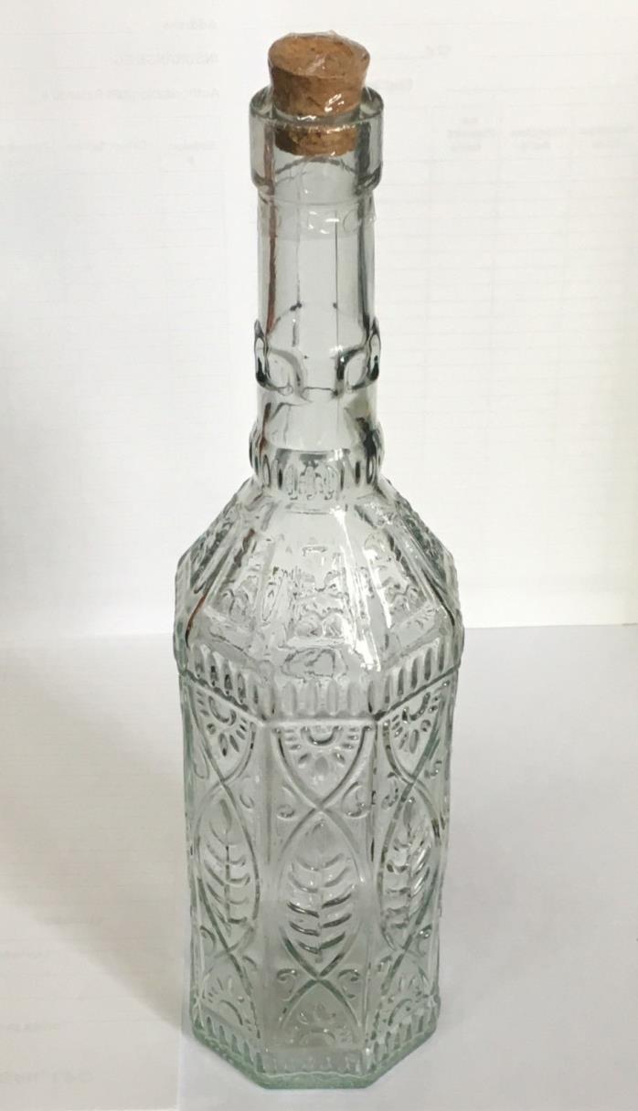 Vintage New Decorative Clear Octagonal Glass Bottle with Cork - Holiday Crafts