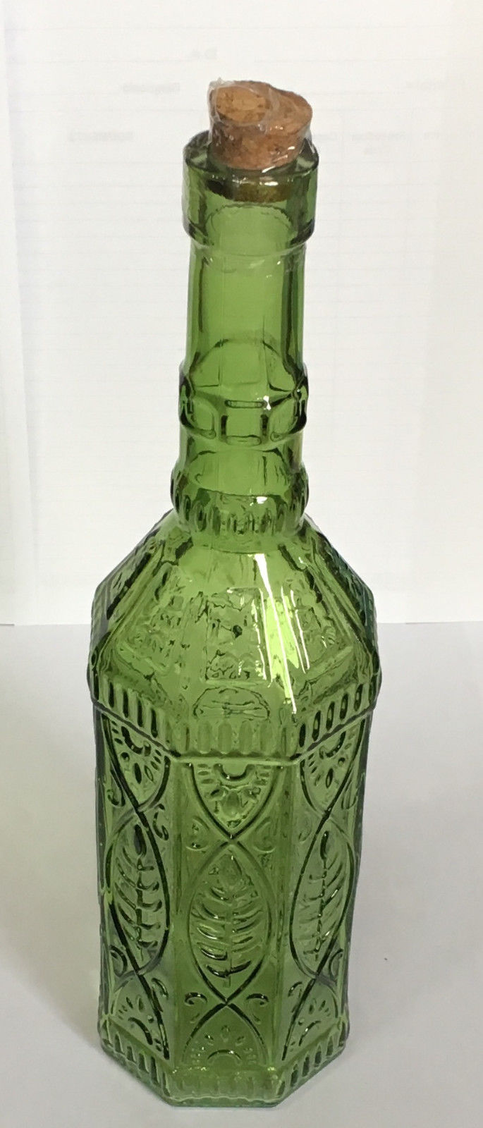Vintage New Decorative Green Octagonal Glass Bottle with Cork - Holiday Crafts