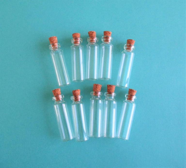 Set of 10 Little Glass Bottles With Cork Lids