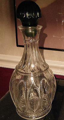 Avon Clear Detailed Glass Decanter Bottle w Forest Green Stopper