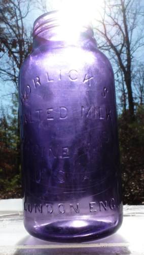 SUNROOM DECORATOR BOTTLE-Large Horlick's Malted Milk Jar-Dark Amethyst-1910s