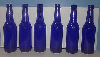 Six (6) Cobalt Blue Glass Beer Bottles For Vases, Crafts, Bottle Trees