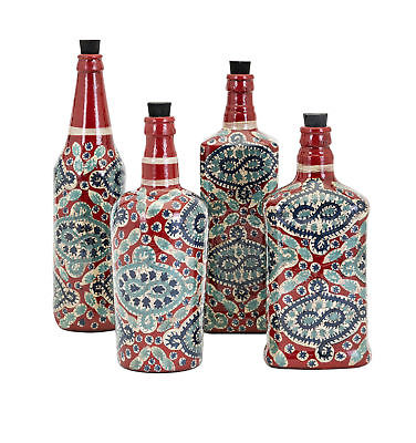 Imax Glass And Cork Set Of 4 Bottle Decor With Multi-Color Finish 95934-4