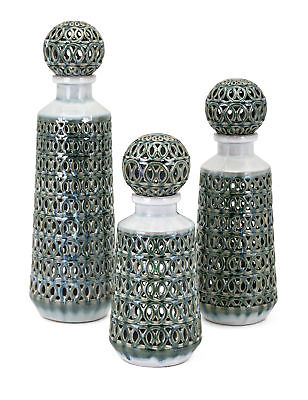 Imax Ceramic Set Of 3 Bottle Decor With Green Finish 14807-3