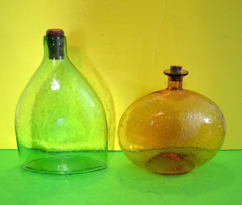 Two (2) Decor Bottle - Green & Amber - see description