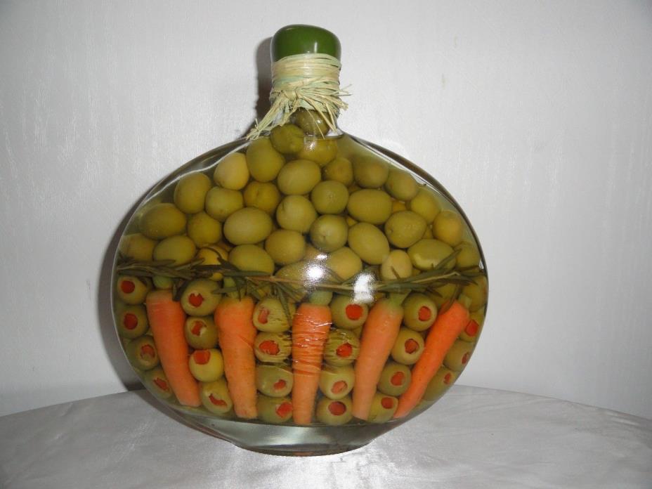 NEW LARGE VINEGAR INFUSED OLIVES BOTTLE W/CARROTS 9