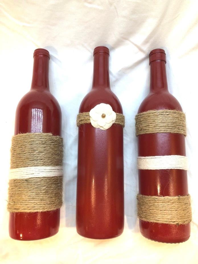 Red/White Empty Wine Bottle decor - Twine - Yarn - Very Pretty!! - 12