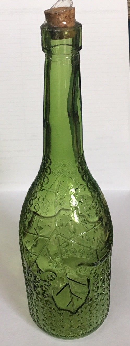 Decorative Green Leaf Glass Bottle with Cork - Fall & Christmas Holiday - Crafts