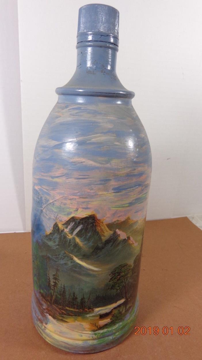 Repurposed Half Gallon DISPLAY BOTTLE - MOUNTAINS CABIN STREAM - EAGLES REPURPOS