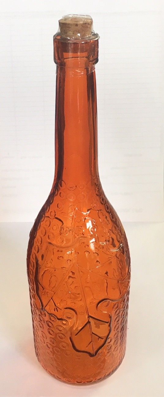 Decorative Orange Leaf Glass Bottle with Cork - Fall & Christmas Holiday - Craft