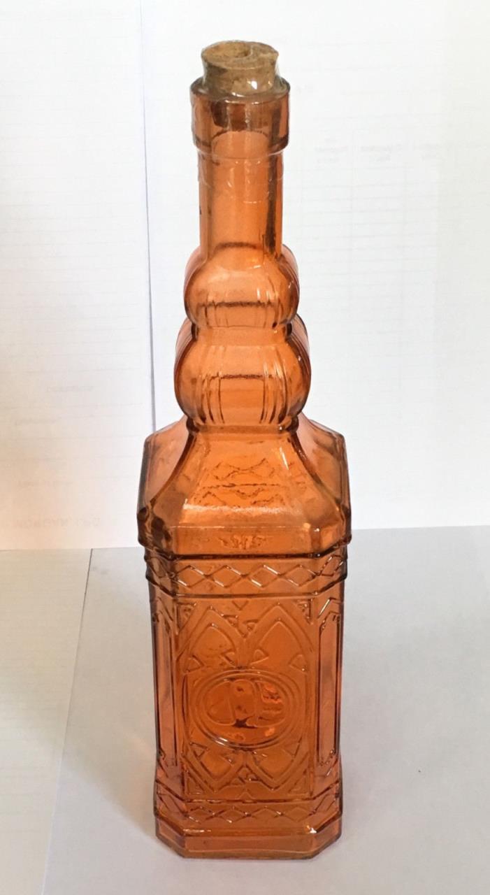 Vintage New Decorative Orange Glass Bottle with Cork - Fall & Holiday - Crafts
