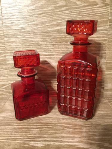 Home Accents Hobby Lobby Set of 2 Red Glass Decanter Cork Bottles