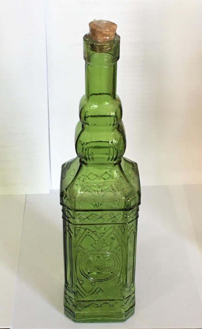 Vintage New Decorative Green Square Glass Bottle with Cork - Holiday Crafts