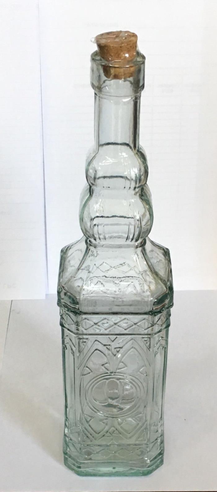 Vintage New Decorative Clear Square Glass Bottle with Cork - Holiday Crafts