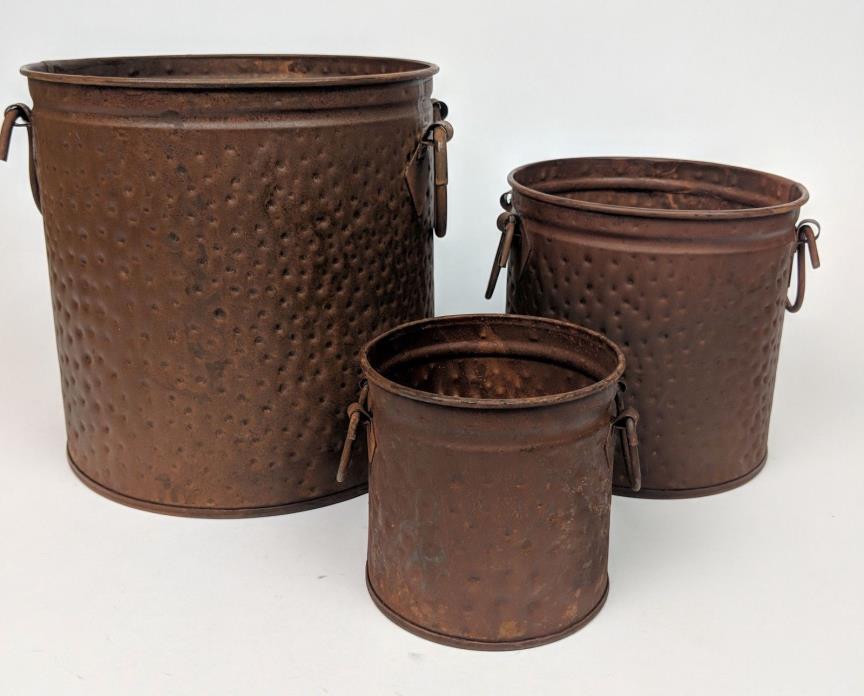 Rusty Metal Tin Canisters Buckets Set of 3 Primitive Country Decor