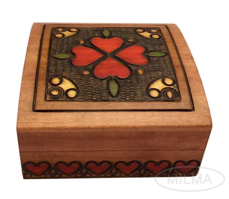 HEART BOX Polish Linden Wood Handmade Jewelry Box Hearts Love Keepsake