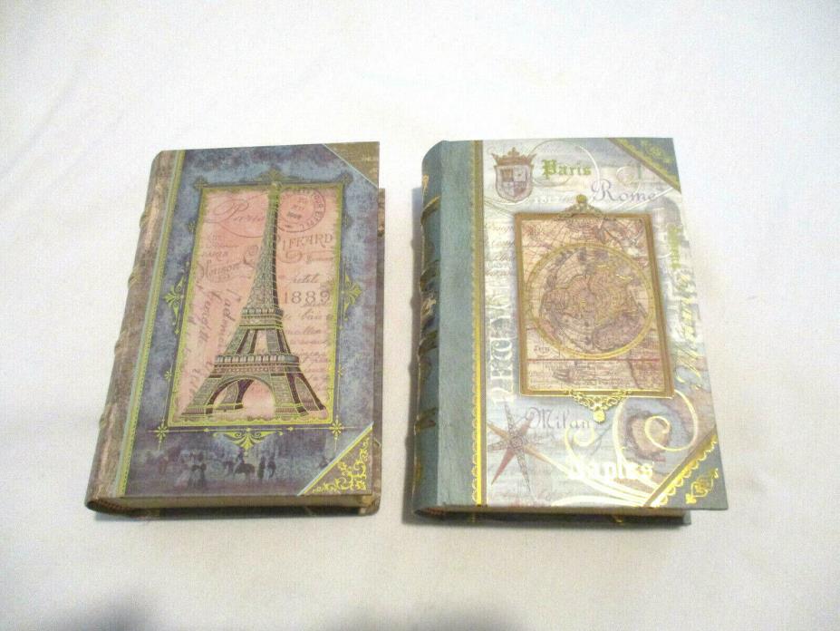 2 Faux Book Storage Boxes, Paris and World Atlas