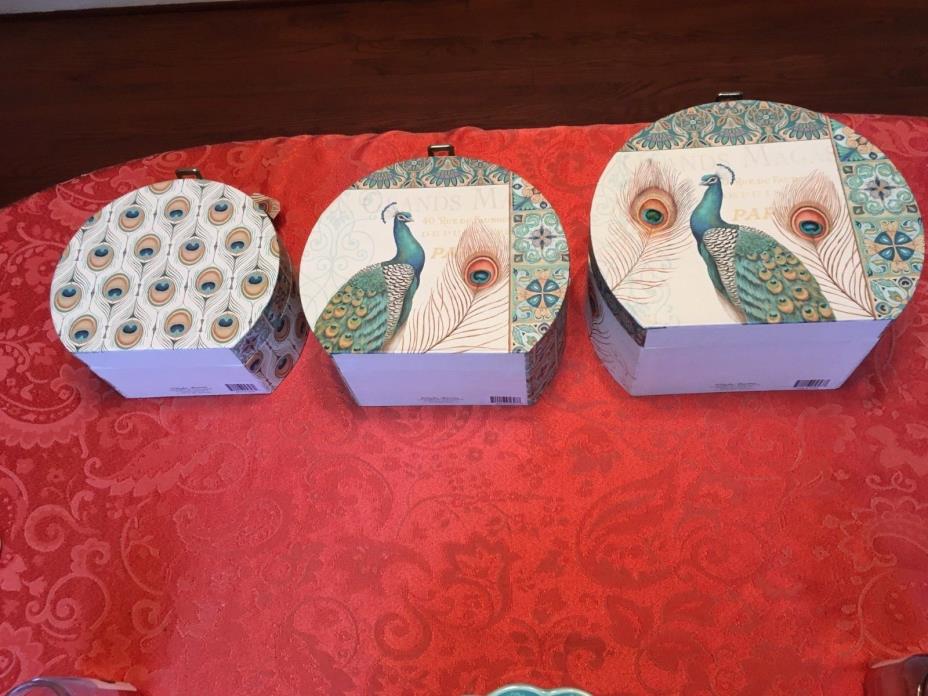 MAJESTIC BEAUTY PEACOCK NESTING STORAGE BOXES,SET OF 3,UNIQUE VINTAGE STYLE