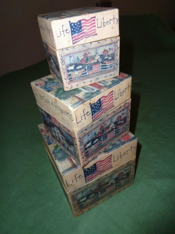 (3147) BOB'S BOXES SET OF 3 NESTING BOXES Life & Liberty Susan A Winget