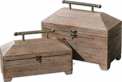 Natural Wood Lidded Display Storage Boxes S/2