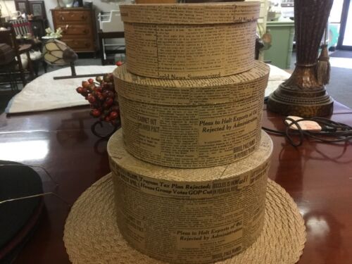 Set Of (3) Vintage Newspaper Print-Stacking Boxes-NEW-Excellent! LOOK :-)