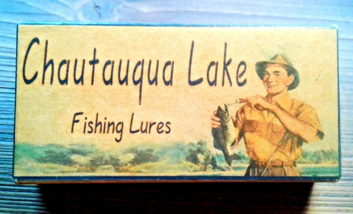 Chautauqua Lake fishing lure box Mayville New York use as camp cabin decoration
