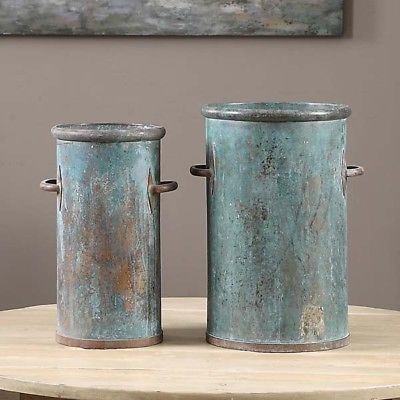 Decorative Tarnished Copper Cans S/2 Home Decor
