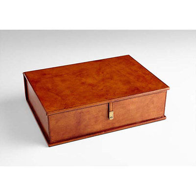 Tan Wood & Leather Jewelry Box Keepsake Storage Letter Chest