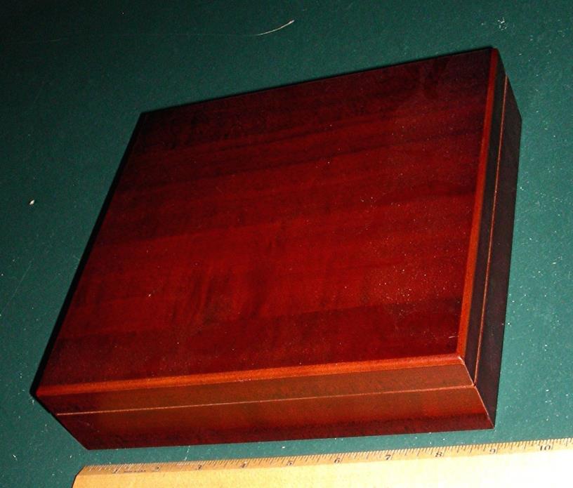 wood Box mahogany veneer hinged lid felt 9” X 8-1/2” X 2-1/4” humidor keepsake