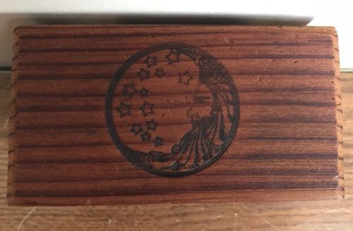 Wood Pyrography Crescent Moon And Stars Hinged Lid Recipe Box