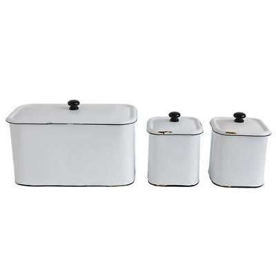 White Distressed Enamel Metal Box Set of 3