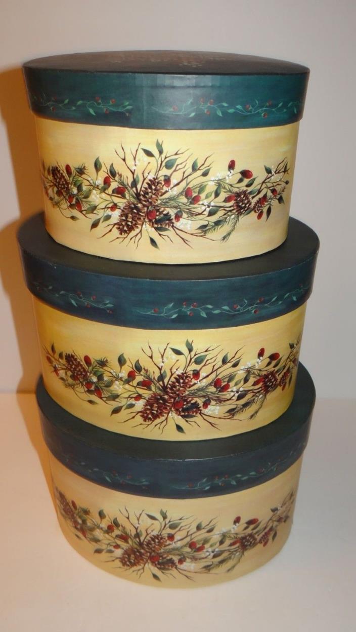 Set of 3 Stacking Nesting Oval Christmas Holiday Boxes