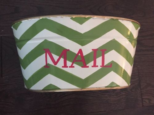 Green Chevron Metal Mail Bucket