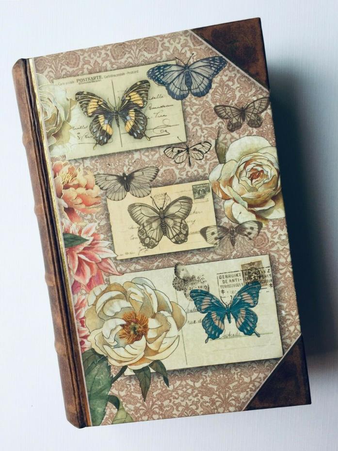 BUTTERFLIES. GIFT BOX. STASH BOX. Faux Book Box. New. Insects. NATURE. Flowers.